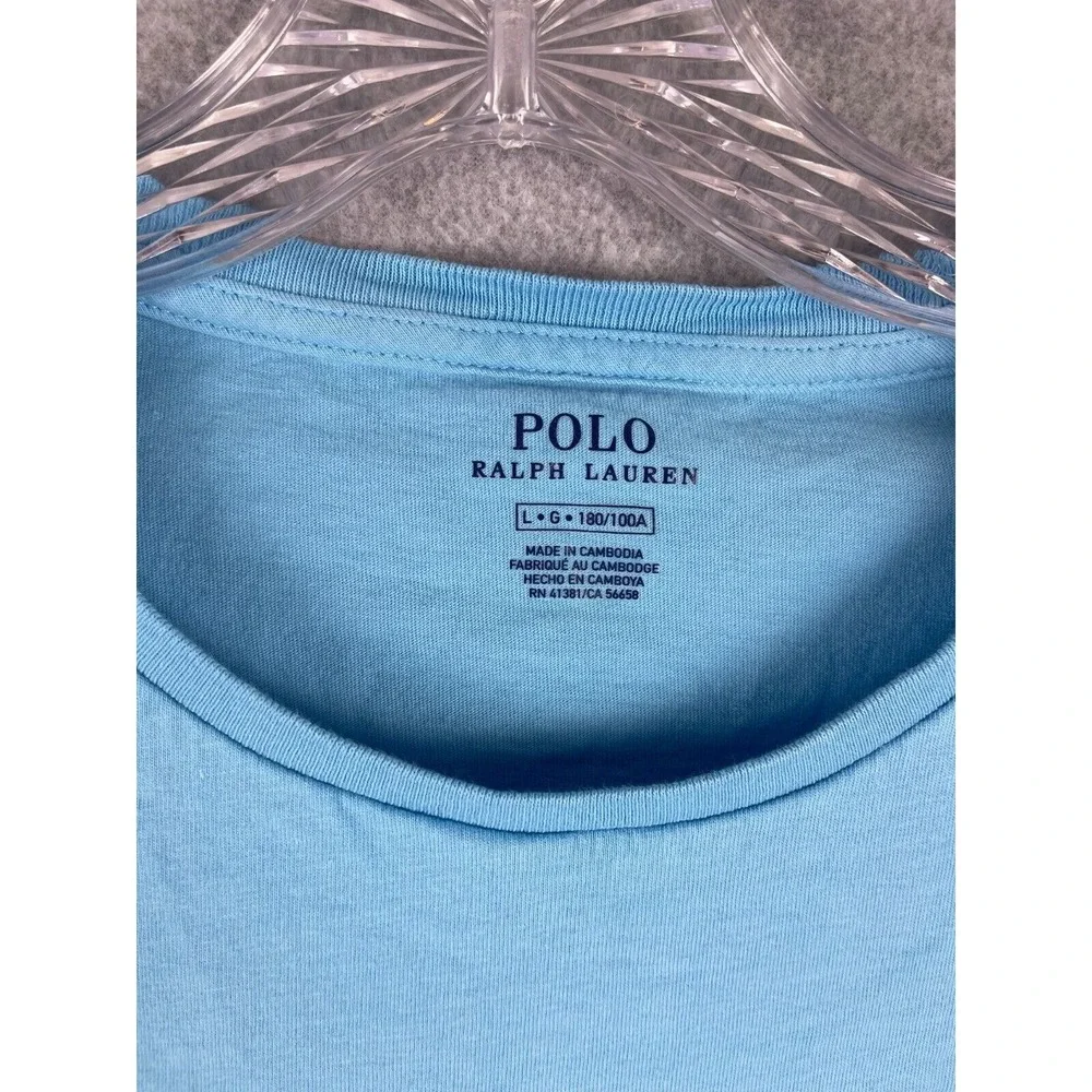 Polo Ralph Lauren Basic T Shirt Mens L Blue Aqua Yellow Pony‎ Short Sleeve Crew